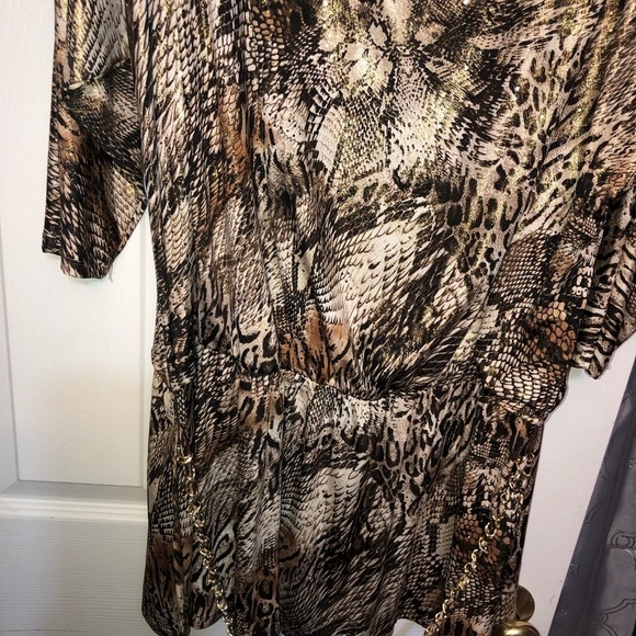 MSK size X-Large gold metalic Reptile printed belted stretch metallic tunic - Picture 6 of 16